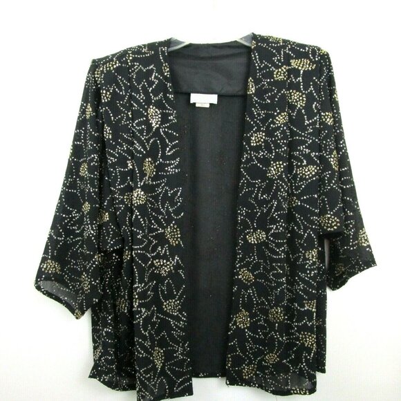 Women’s Open Black Metallic Rhinestones Cardigan Size Small Cocktail Wedding VTG - Picture 1 of 7